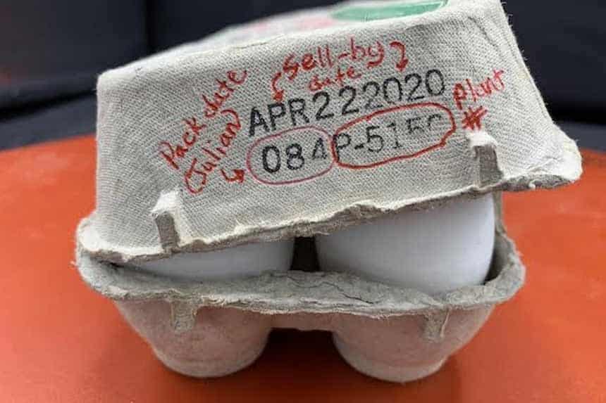 Expiry will be recorded on the packet of eggs