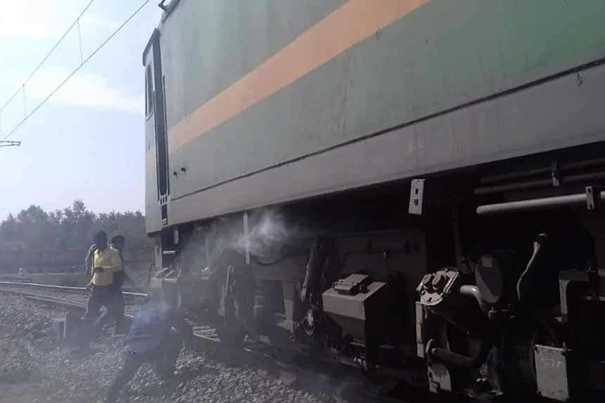 goods train engine caught fire