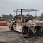 Ranchi Bedo Criminals set fire to two vehicles engaged in road construction