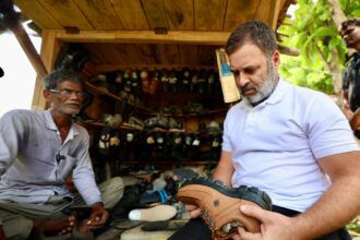 Rahul Gandhi Started Stitching Shoes at the cobbler's shop